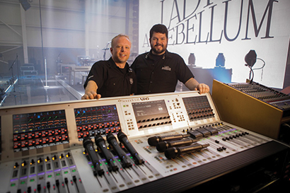 From left, Brett (Scoop) Blanden, FOH, and Peter Bowman, monitors