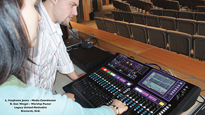 Dakota Sound Provides Allen & Heath GLD-80 for Legacy United Methodist Church. Pictured here, Stephanie Jones with worship pastor Dan Weigel.