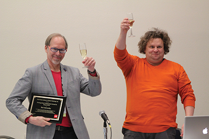 Bob McCarthy received the 2014 Distinguished Achievement Award in Sound Design at USITT’s 54th Annual Conference & Stage Expo here on March 26. USITT Sound Commissioner Curtis Craig presented the award.