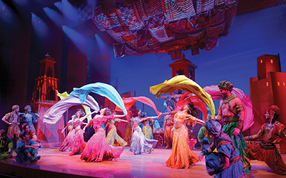 Masque Sound provided sound designer Ken Travis with a &b audiotechnik system and Studer Vista 5 digital mixing console for the Broadway musical Aladdin. Photo by Deen Van Meer