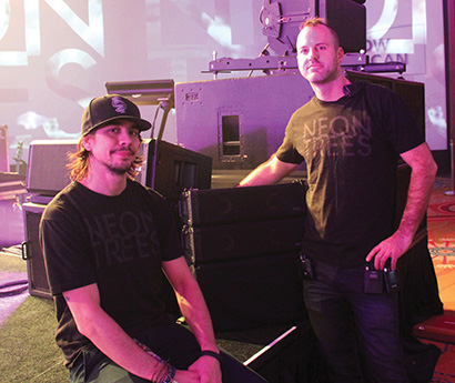 Pictured with the VUE systems, from left: Neal Duffy, FOH engineer; and Mike Bangs, production manager. 