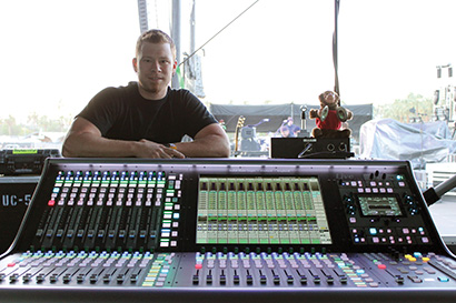 Evan Richner is also using an SSL Live console at monitors.