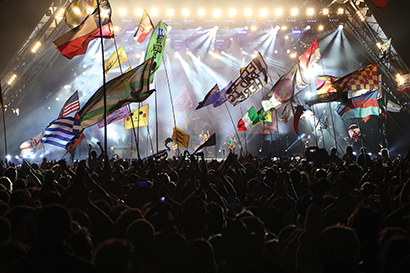 The main audio setup for the Pyramid Stage, a focal point at the annual Glastonbury Festival, will include Martin Audio’s MLA system provided by RG Jones Sound Engineering. Pictured here are images from last year’s festival. The 2014 festival is set for June 25-29.
