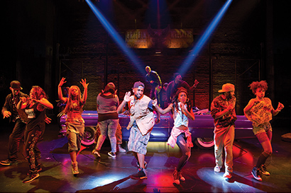 Holler If Ya Hear Me, Broadway's first hip-hop musical, gets audio support from Masque Sound. Photo by Joan Marcus