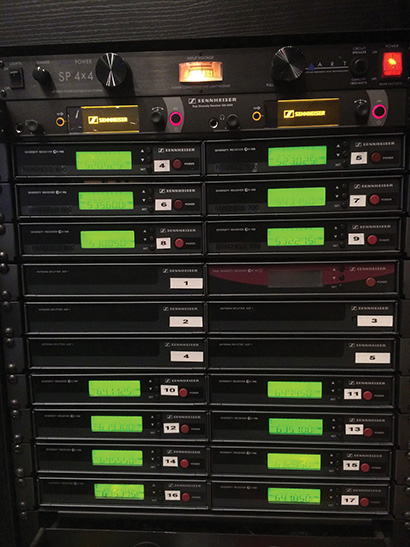 Hillcrest Baptist Church's main worship center rack, with its Sennheiser G3 wireless units.