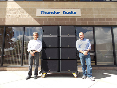 Thunder Audio's Tony Villarreal (left) and Paul Owen with a few of their new L-ACOUSTICS K1 enclosures