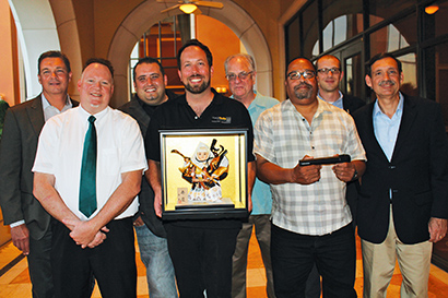 Pictured L-R: Doug Swan, Audio-Technica National Director of Sales & Marketing, Professional Markets; David Marsh, Audio-Technica Director of Sales, Professional Markets; Vince Mancuso, Audio-Technica National Sales Manager, Professional Markets; Matthew Jensen, Alliance Audio Visual Group General Manager, Account Executive; Jim Chase, Alliance Audio Visual Group Account Executive; Kenny Andrews, Alliance Audio Visual Group Account Executive; Andrew Pernetti, Audio-Technica Sales Manager, Professional Markets; and Philip Cajka, Audio-Technica President & C.E.O.