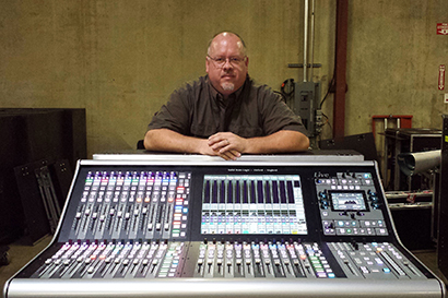 Curtis Flatt with the SSL Live console at Spectrum Sound in Nashville