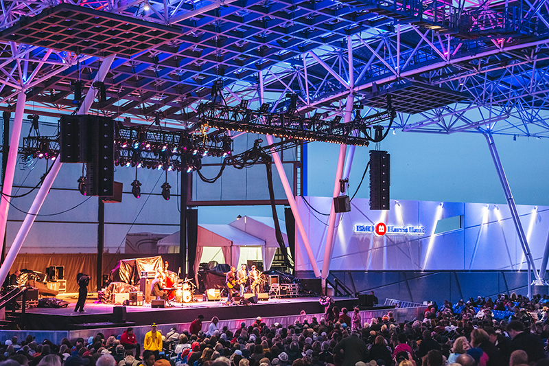 The main PA at the BMA Harris Pavilion consisted of 14 EAW Anya modules — seven per side — with four per side covering the side seating.