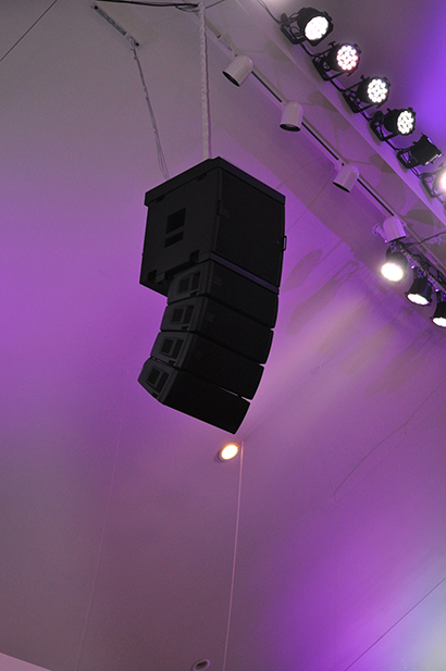 The installed audio system includes two four-block MLA Mini arrays driven by MSX mini sub power plants. Two Martin Audio AQ8s provide additional fill with four C6.8T ceiling speakers installed in the low ceiling above the choir as monitors. Two Behringer S16 digital snakes supplement a Behringer X32 digital console with programmable MIDAS preamps.