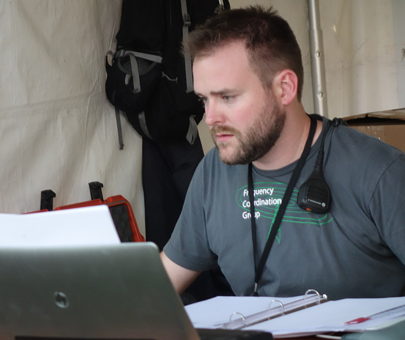 For the Lollapalooza festival staged in Grant Park Aug. 1-3, 2014, festival organizers C3 Presents turned once again to RF specialist Brooks Schroeder (pictured here) and Frequency Coordination Group (FCG) to coordinate wireless