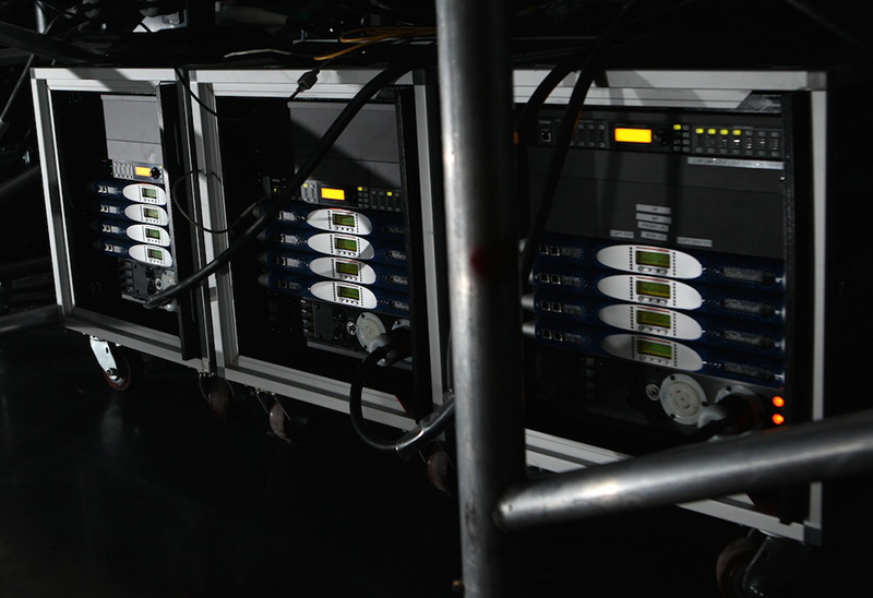 The EAW KF740 3-way array system at Cargo in Reno is powered by Powersoft M and K series amplifiers