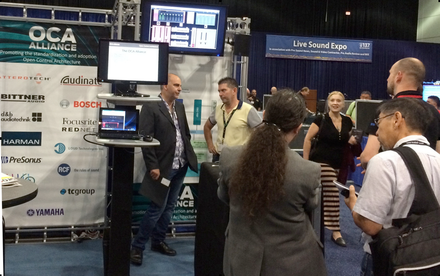 The OCA Alliance maintained a booth at AES in Los Angeles that featured live product demonstrations.