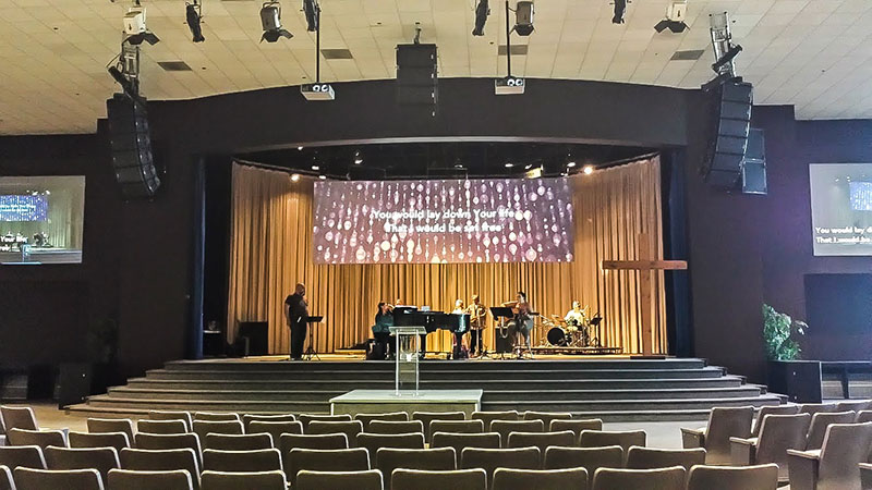 Trinity Sound Co., based in Corona, CA, has been turning to QSC’s Q-Sys network audio platform to support the audio needs at recent installations including projects including Vineyard Church of Anaheim Hills, CA, pictured here.