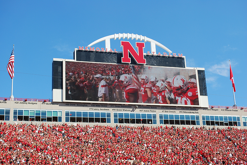 Wrightson, Johnson, Haddon, & Williams audio consultant Mark Graham designed an upgrade for 87,000-capacity Memorial Stadium at the University of Nebraska-Lincoln here that includes 16 Meyer Sound SB-3F sound field synthesis loudspeakers. 
