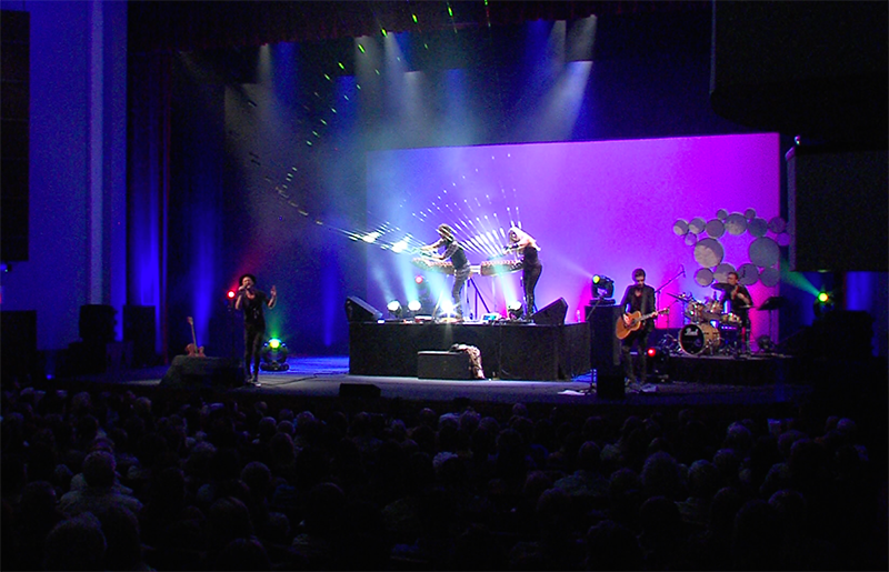 William Close strung his Earth Harp from the stage to the balcony of Mary D'Angelo Performing Arts Center