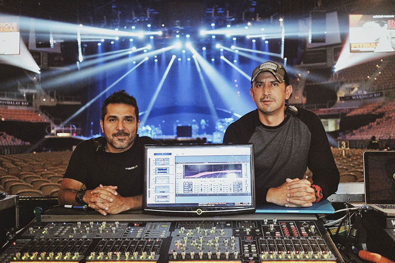 Pictured L-R: John Buitrago and German A. Tarazona Llano, FOH engineer and monitor engineer (respectively) for J Balvin.