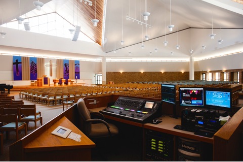The mixing station in the sanctuary of St. Andrew Lutheran Church (c) Charlie B. Ward