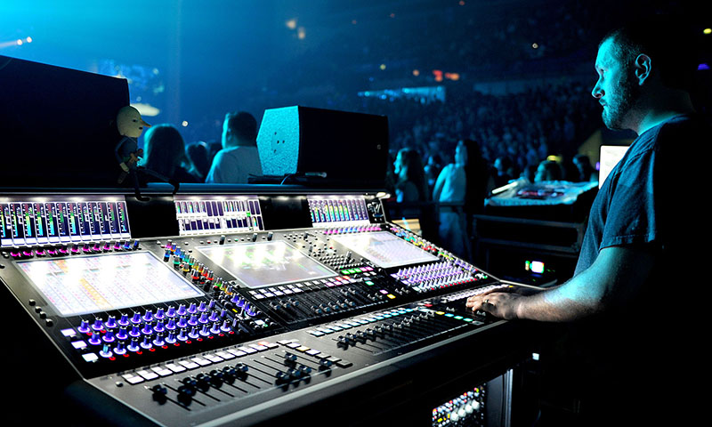 Richard Nicholson, FOH engineer for The Script, is mixing on a DiGiCo SD7. Photo  (c) Shirlaine Forrest.