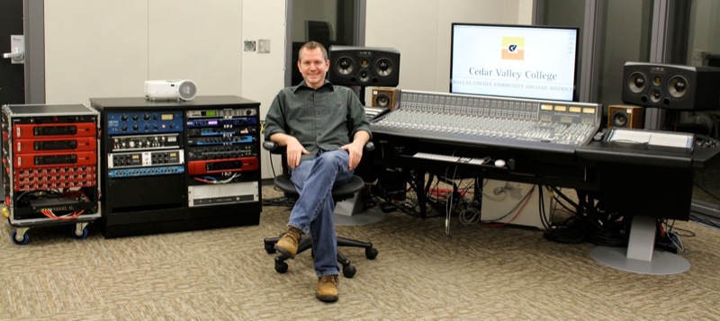 Steve Browne, Professor of Recording Technology at Cedar Valley College, pictured in the college’s recording and mixing studio, featuring an arsenal of Focusrite RedNet interfaces. Photo courtesy of Steve Browne/Cedar Valley College. © 2015.