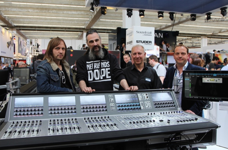 (Left to right) Eric Ankersmit and Lenno Maaskant, Melkweg; Andy Brown, Soundcraft; Martin Van Kouwen, Audio XL.