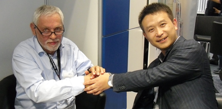 from left, are Jan Leerschool, International Sales Manager of Pan Acoustics, and Alan Li, Vice General Manager of RV Sun Acoustics