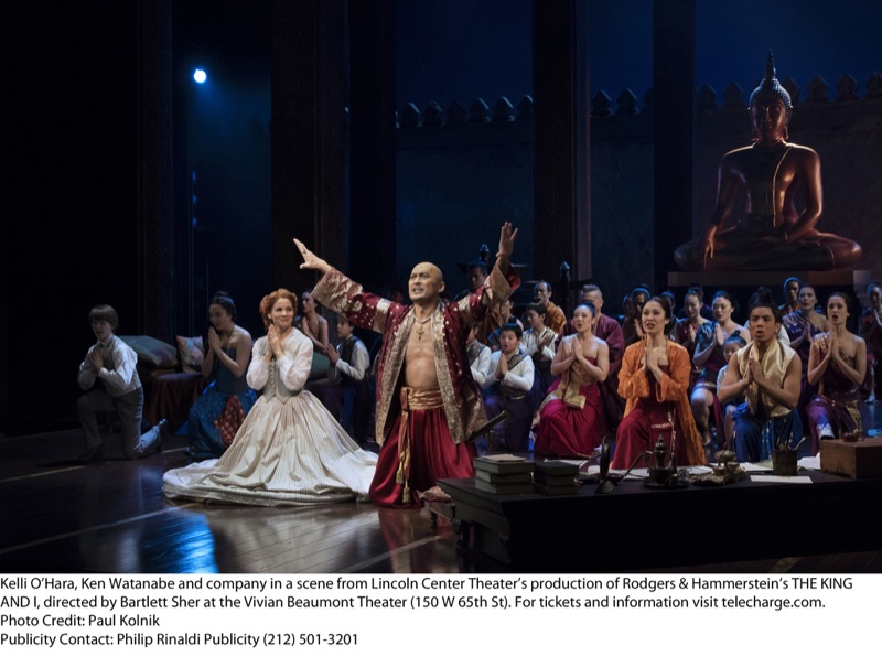 Kelli O'Hara, Ken Watanabe and company in a scene from Lincoln Center Theater's production of Rodgers & Hammerstein's  The King and I, directed by Bartlett Sher at the Vivian Beaumont Theater (c) Paul Kolnik