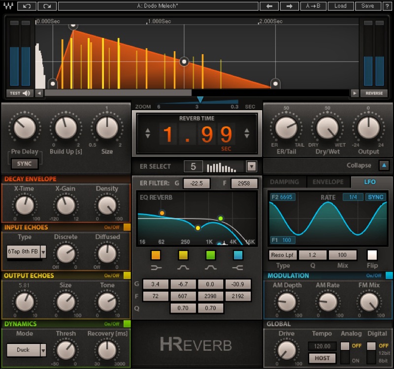 The interface for Waves’ new H-Reverb plugin.