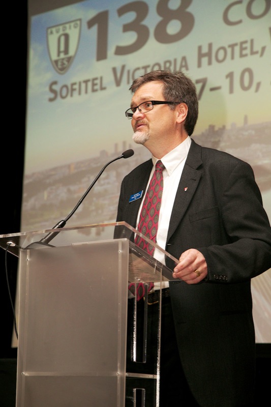 AES Executive Director Bob Moses speaks to attendees at the Opening Ceremonies of the 138th AES International Convention in Warsaw, Poland.