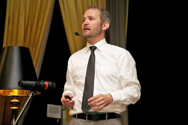 ORF (Austrian TV) sound engineer Florian Camerer gives the keynote speech at the 138th AES International Convention in Warsaw, Poland.