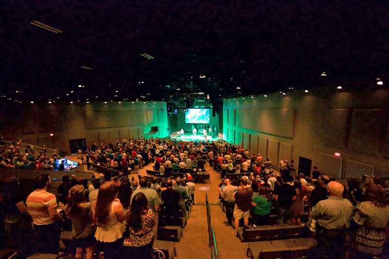 The interior of Beltway Park Baptist Church in Abilene, Texas, with audio networked via Focusrite RedNet interfaces. Photo courtesy of Beltway Park Baptist Church. © 2015.