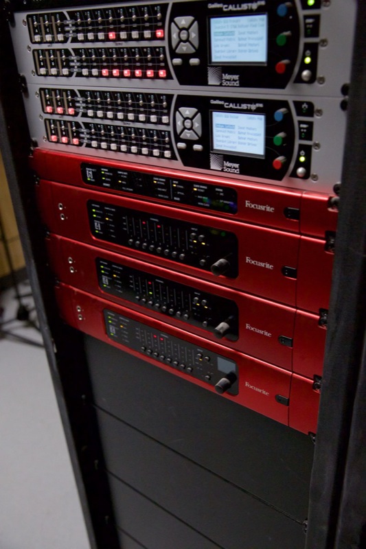 The AV rack at Beltway Park Baptist Church in Abilene, Texas, featuring Focusrite RedNet interfaces. Photo courtesy of Jacob Moore. © 2015. 