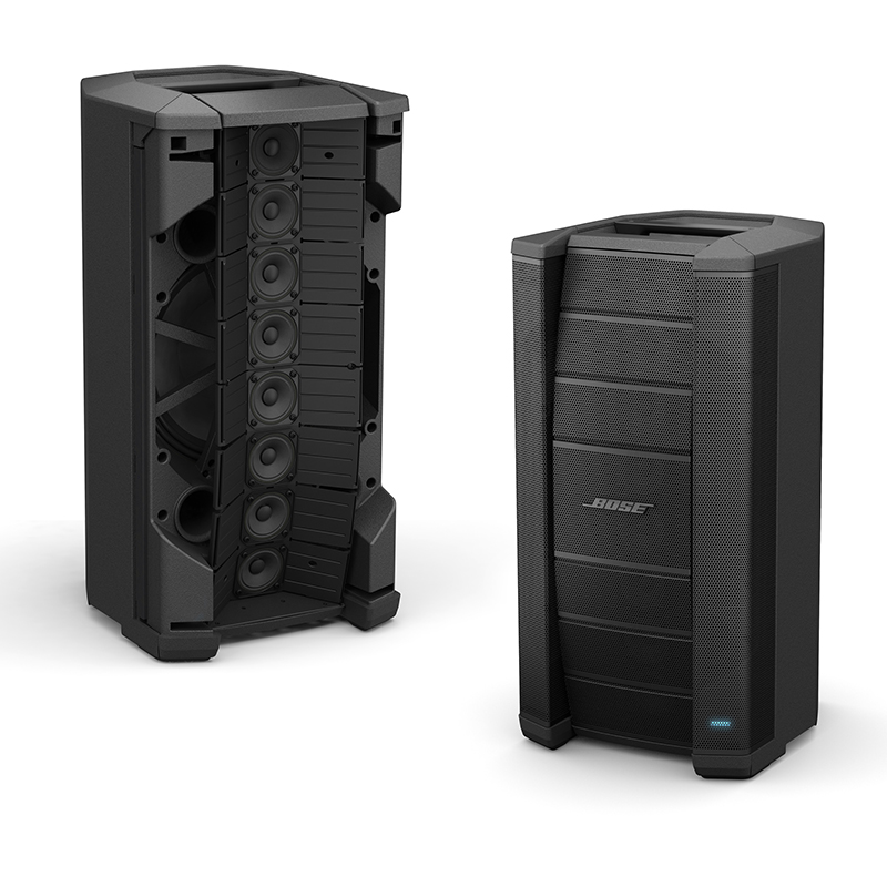 The Bose F1 Flexible Array Loudspeaker is the first powered portable loudspeaker that lets users control vertical coverage pattern.