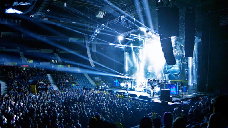 Volbeat performing on their North American tour with Meyer Sound LEO and LYON reinforcement