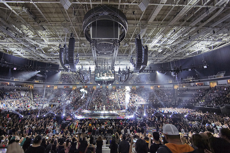 View of the complete Meyer Sound audio array for NKOTB's arena tour