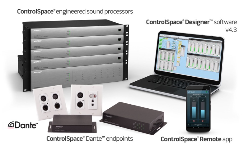 A selection of Bose® Professional system components from its ControlSpace® ecosystem.
