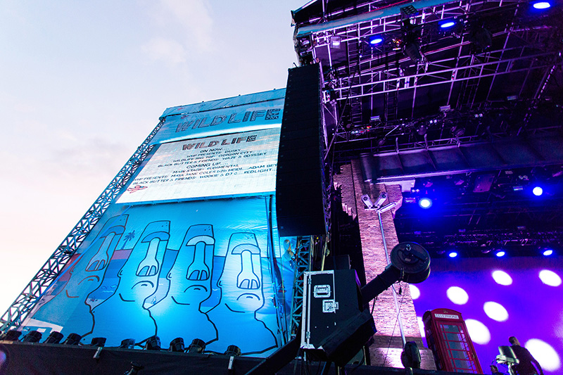 Both the Main and Dance stages featured similar PA configurations — with 17 x MLA (plus an MLD Downfill) per side and 16 x MLX in a broadside cardioid array. 