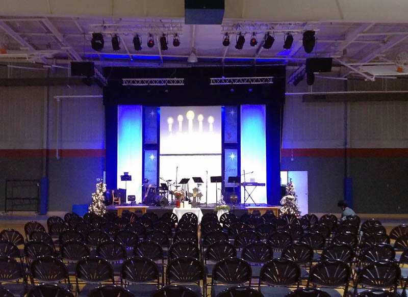 Centerline Audio Visual provided a stereo pair of Danley SM-100B full-range loudspeakers extended by a single flown Danley DBH-218 subwoofer to convert a gymnasium at Hendersonville First United Methodist Church into a space suited for contemporary worship services