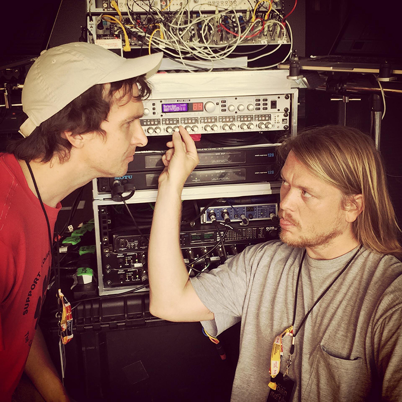 (L-R) Roisin Murphy’s producer Eddie Murphy pictured with Alastair McNeill who’s on Electronics at the Sonar festival in Barcelona with the Audient ASP880 (c) Eddie Stevens
