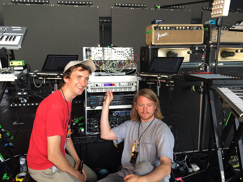 (L-R) Roisin Murphy’s producer Eddie Murphy pictured with Alastair McNeill who’s on Electronics at the Sonar festival in Barcelona with the Audient ASP880 (c) Eddie Stevens