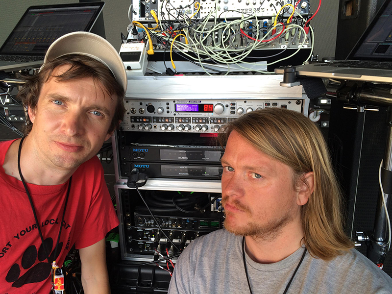 (L-R) Roisin Murphy’s producer Eddie Murphy pictured with Alastair McNeill who’s on Electronics at the Sonar festival in Barcelona with the Audient ASP880 (c) Eddie Stevens