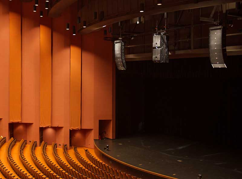 Braden Auditorium boasts a new sound reinforcement system featuring left-right line arrays – eight EAW KF740 per side – with a center cluster of four EAW SB1001 subwoofers