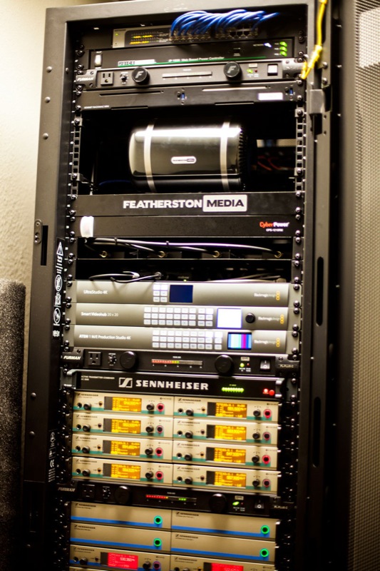 The A/V equipment rack at Koinonia Christian Church in Arlington, TX, featuring a variety of gear sourced through Guitar Center Professional and installed by GC Pro affiliate Featherston Media. Photo courtesy of Featherston Media