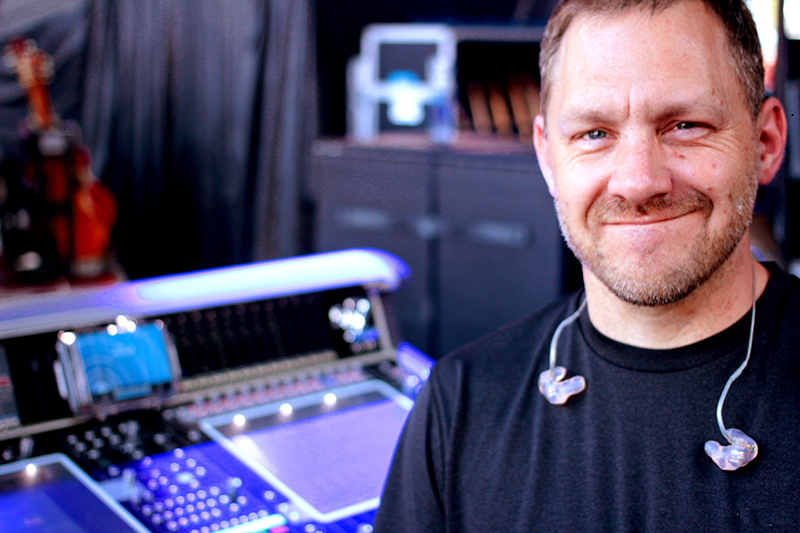 Ed Janiszewski, monitor engineer for country star Luke Bryan, with his Sensaphonics 2MAX earphones..