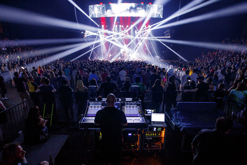 FOH engineer Chad Olech mixing Fall Out Boy on a Clair i3 PA. Photo by Jack Edinger