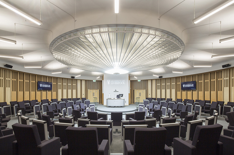 seven DD6 units, each individually controlled, and processed via BSS Soundweb London BLU-101 (with Acoustic Echo Cancellation), are spaced equidistant around the room