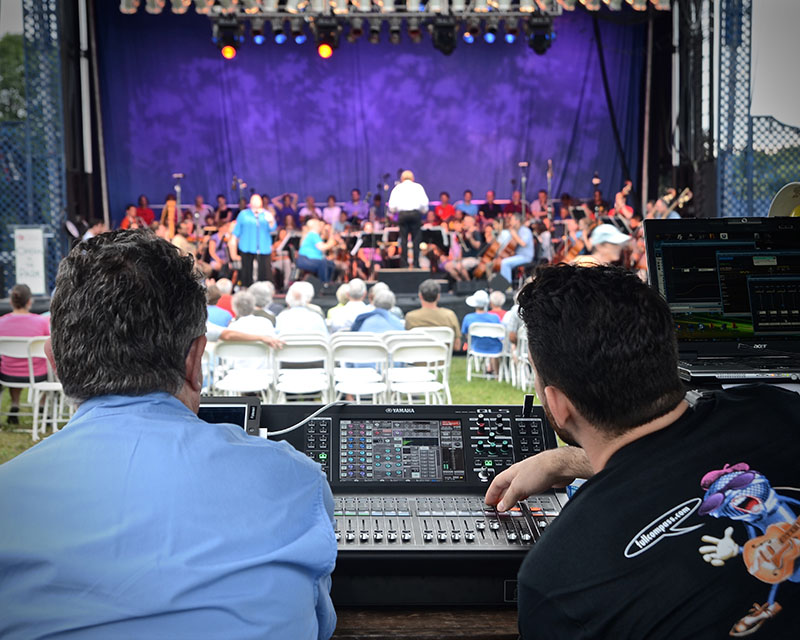 The 14th annual Opera in the Park event drew a record crowd of more than 15,000 to Madison’s Garner Park on July 25. The event got an audio assist from Full Compass Systems and Bag End. Pictured here, a view from FOH behind Jonathan and Jake Lipp.