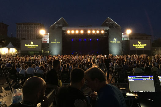The stage was also all RCF, with 8 units of TTP5-A and 2 TTS26-A subwoofers as stage sidefill, plus 16 TT25-SMA stage monitors , and as drumfill, 2 TT2-A speakers and 2 TTS26-A subwoofers.