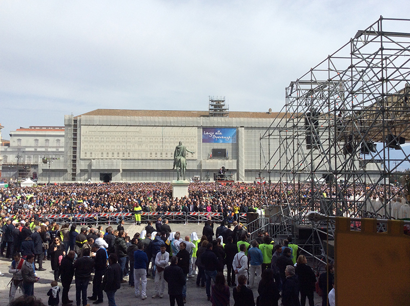 A view of the crowd gathered for Pope Francis