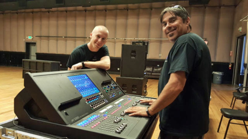CenterStaging, one of the premier rehearsal and backline facilities in the Los Angeles area, has big plans for Roland's new M-5000 console, pictured here with Will Kerlick, CenterStaging Business Manager, and Doug Dubin, CenterStaging Audio Manager.